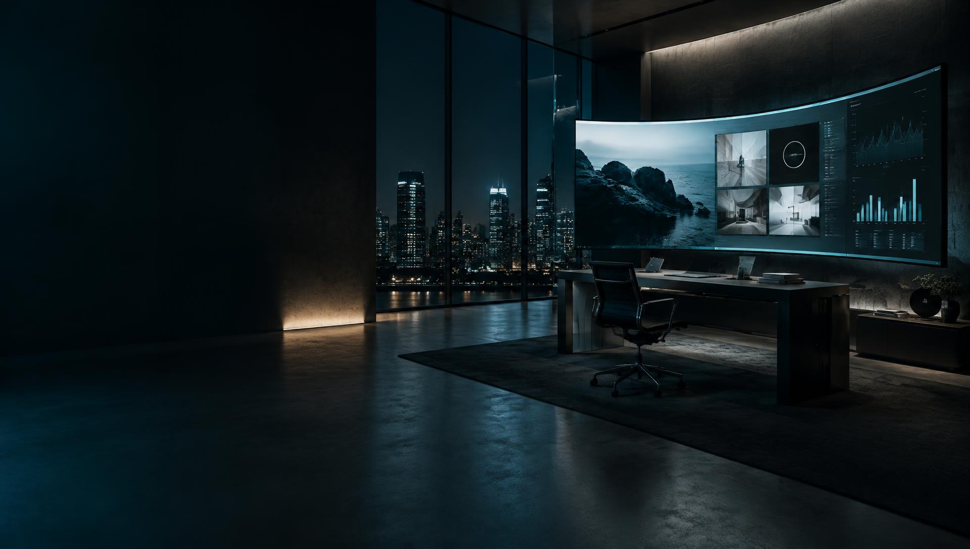Premium digital studio overlooking a city at night